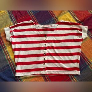 Red and White Striped Button-Up Top